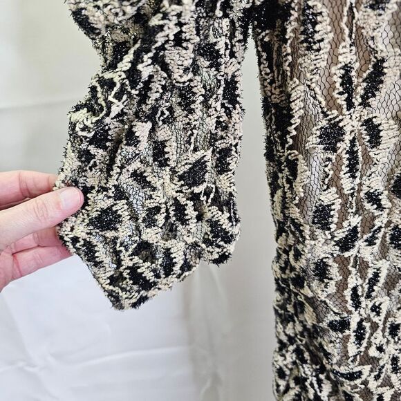 Papaya Black and Cream Lace One Shoulder Mini Bodycon Dress Size Small - Picture 5 of 8